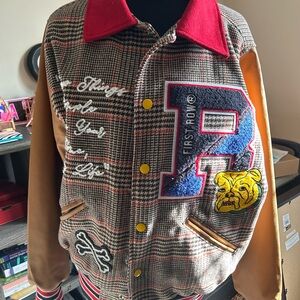 Decorated leather sleeves Bomber jacket multi color